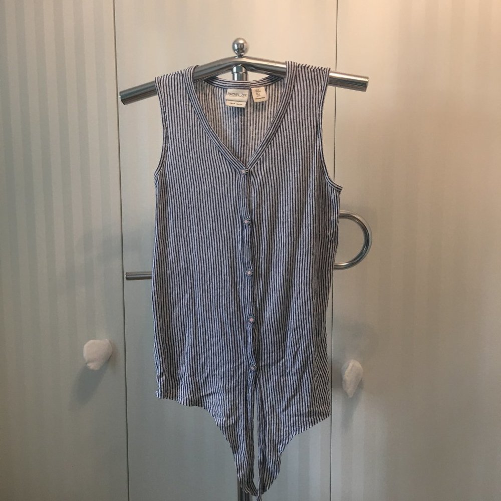 Rachel Zoe linen button down sleeveless with front tie  flower buttons Size S